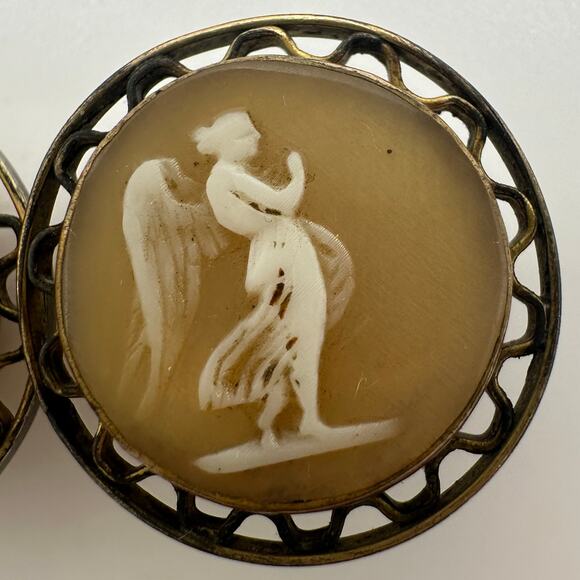 Antique Victorian 1800s solid 10kt & gold filled carved shell cameo cufflinks - Picture 3 of 11